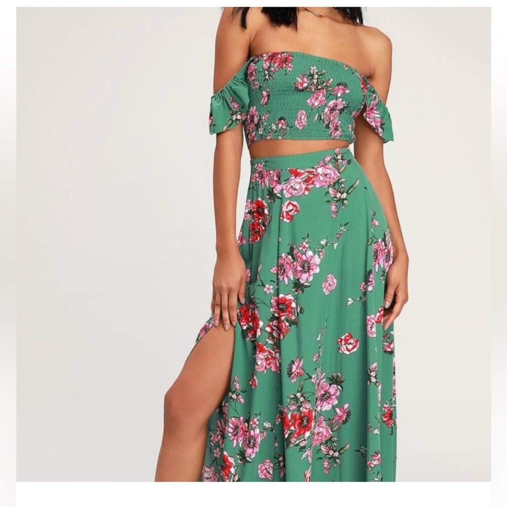 Floral Green Maxi Skirt Set